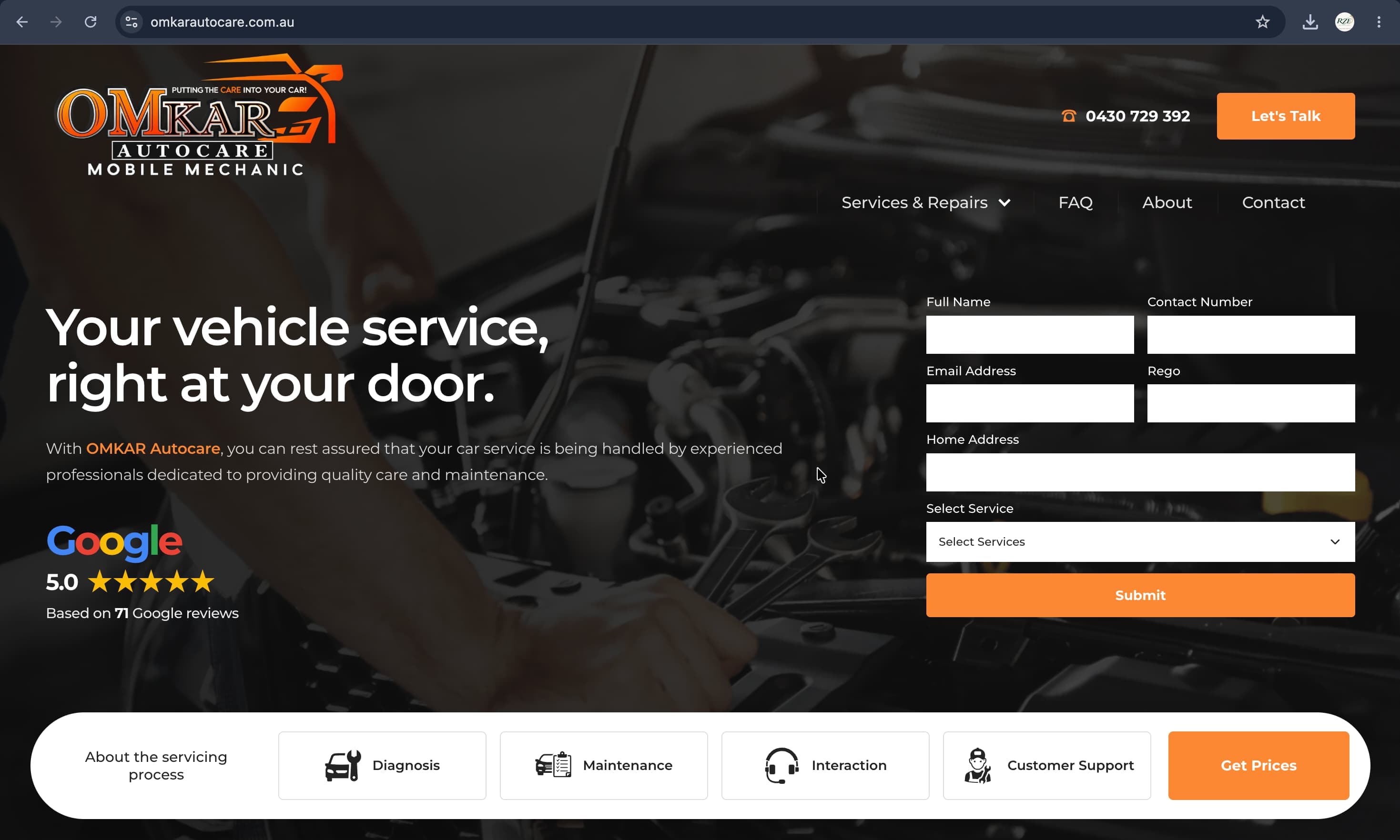 Omkar Auto Care website screenshot