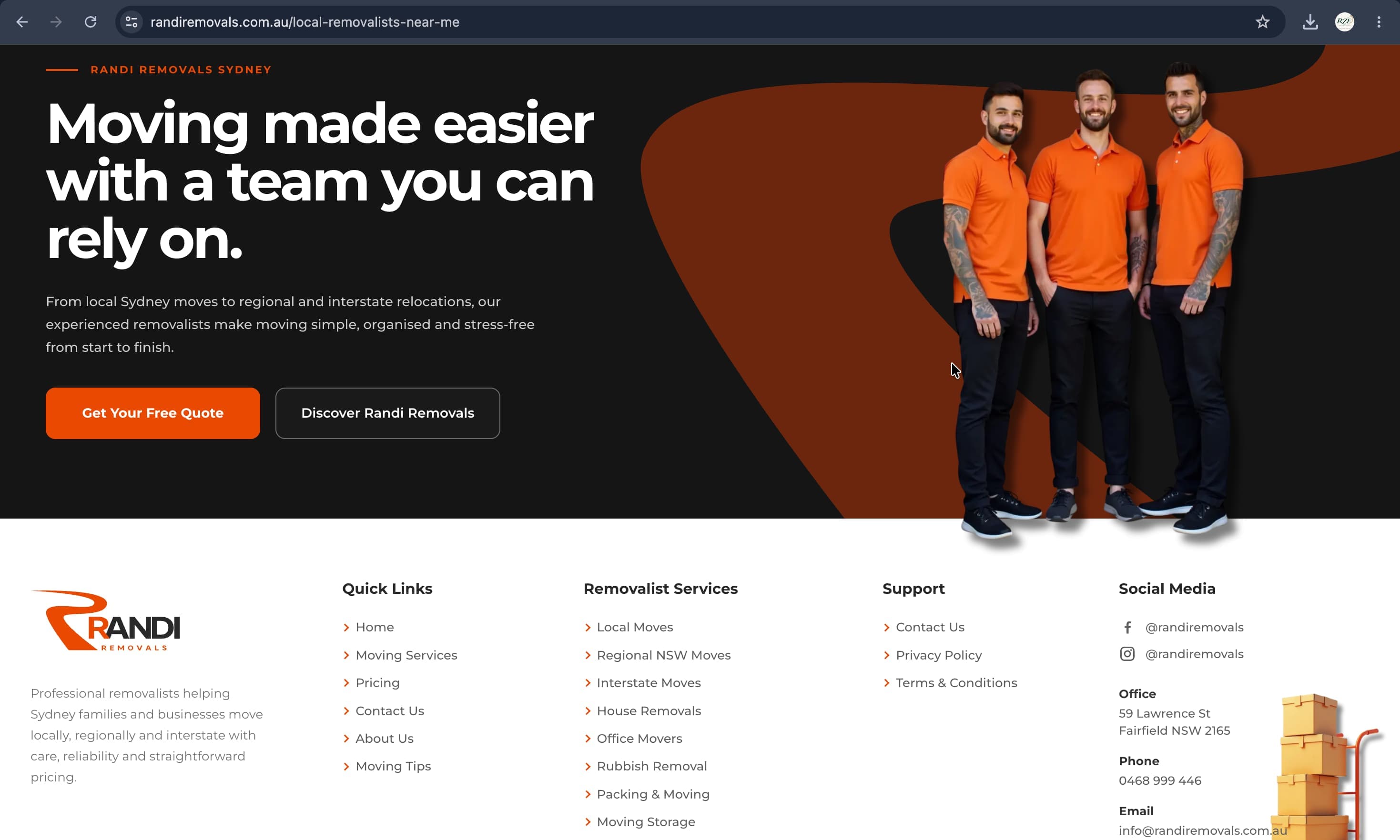 Randi Removals website screenshot