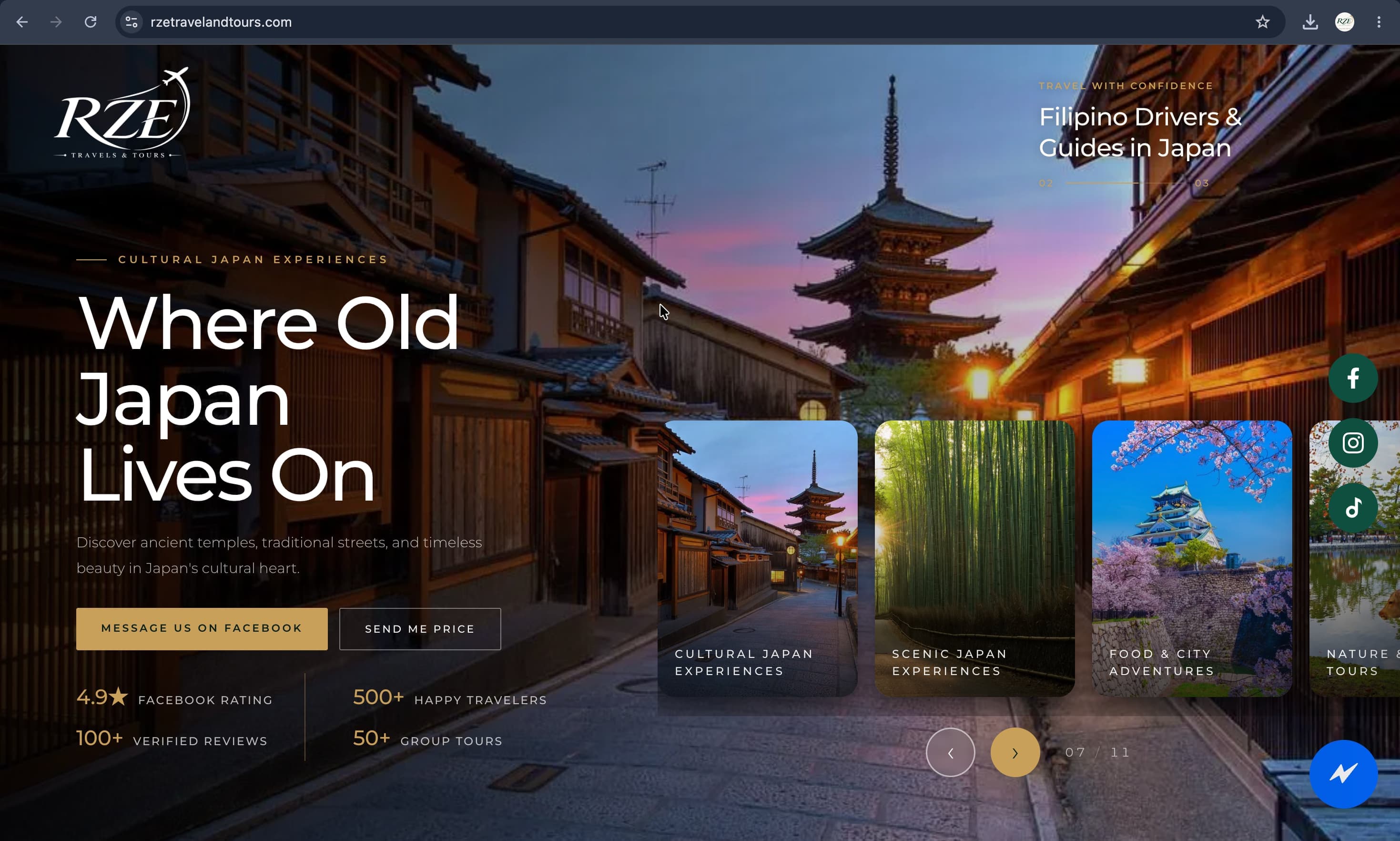 RZE Travel & Tours website screenshot